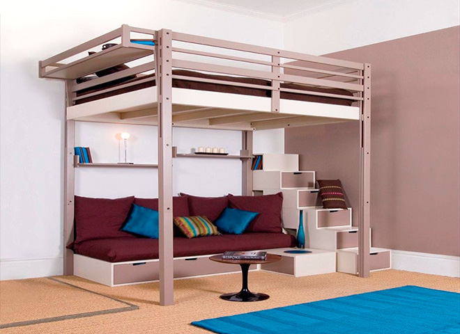 Двуспальная кровать-чердак для взрослых с 2-мя спальными местами наверху
