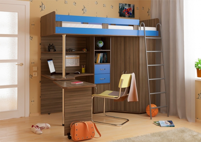 Уголок школьника с кроватью и столом и шкафом фото