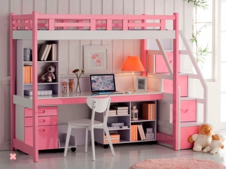 Розовая кровать-чердак для девочки-подростка