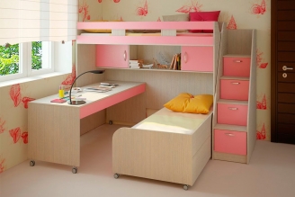 Модель Фанки Кидз 22 для двух девочек с выкатным столом и выдвижной кроватью