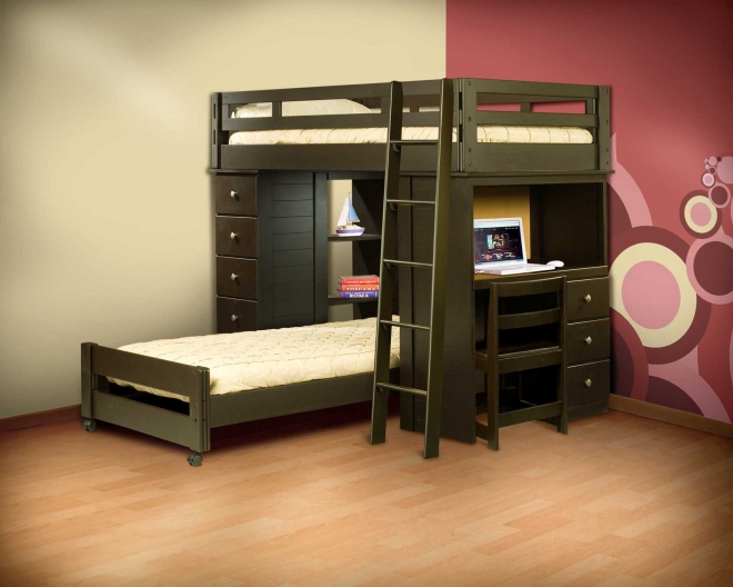 Двухъярусная кровать с ящиками и столом для взрослых