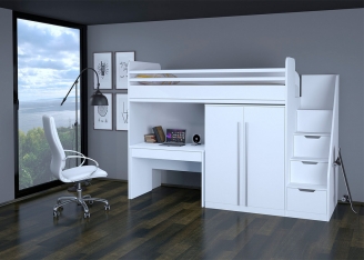 Набор Polini Simple кровать-чердак со шкафом, лестницей с ящиками и столом