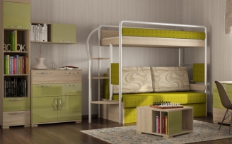 Двухъярусная кровать для взрослых с диваном внизу