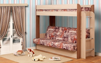 Двухъярусная кровать с диваном внизу деревянная
