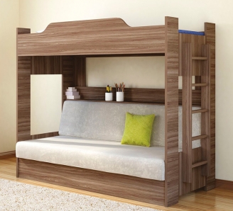 Двухъярусная кровать с диван-кроватью Боровичи Мебель в темном цвете