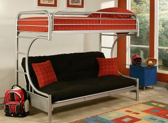 Металлическая двухъярусная кровать с диваном внизу