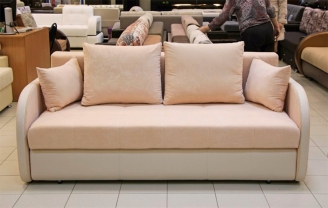 Персиковый прямой диван из флока