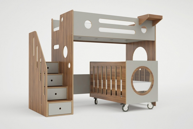 Кровать-чердак Монтини с кроваткой для новорожденного внизу
