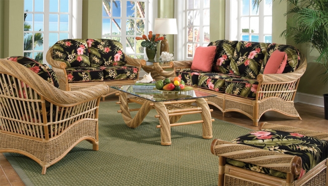 Комплект мебели из натурального ротанга с двух и трехместным диванами