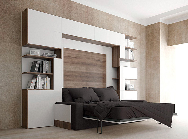 Вертикальная модель шкафа-кровати с диваном
