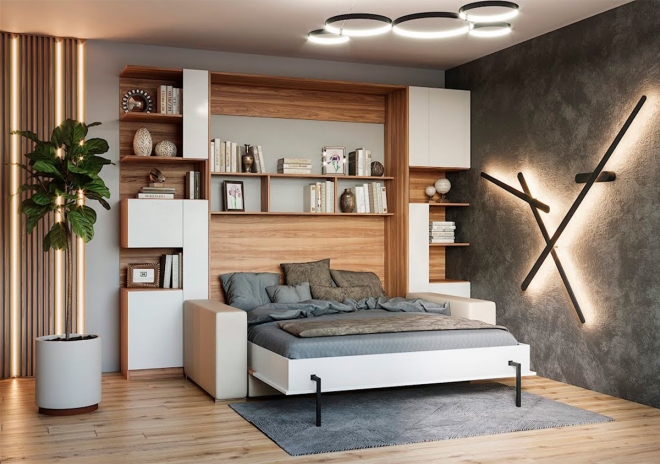 Подъемная кровать с диваном в современном стиле