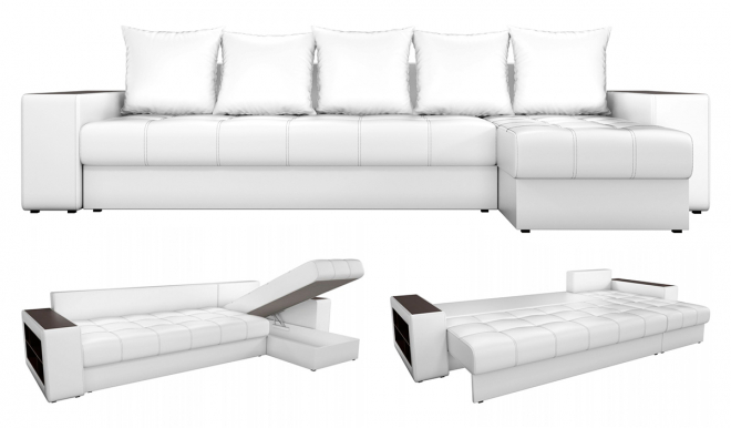 Угловой диван из экокожи в белом цвете